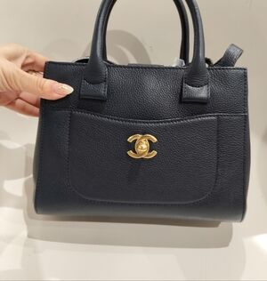 CHANEL Navy Caviar Leather Satchel with Gold CC